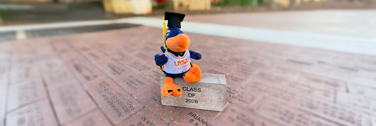 stuffed rowdy doll on paseo bricks