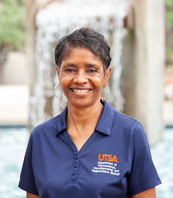 Wanda Guntz smiling in Sombrilla Plaza