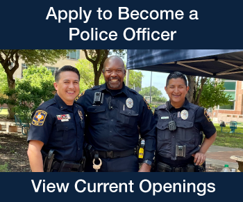 Three UTSA police officers smiling.