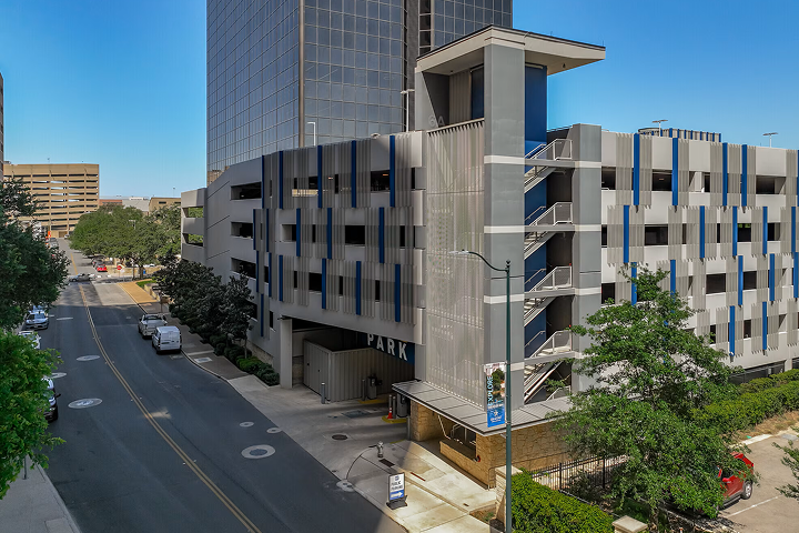 One Riverwalk parking garage street view