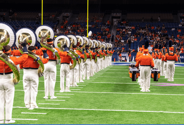UT San Antonio marching band on the Football field