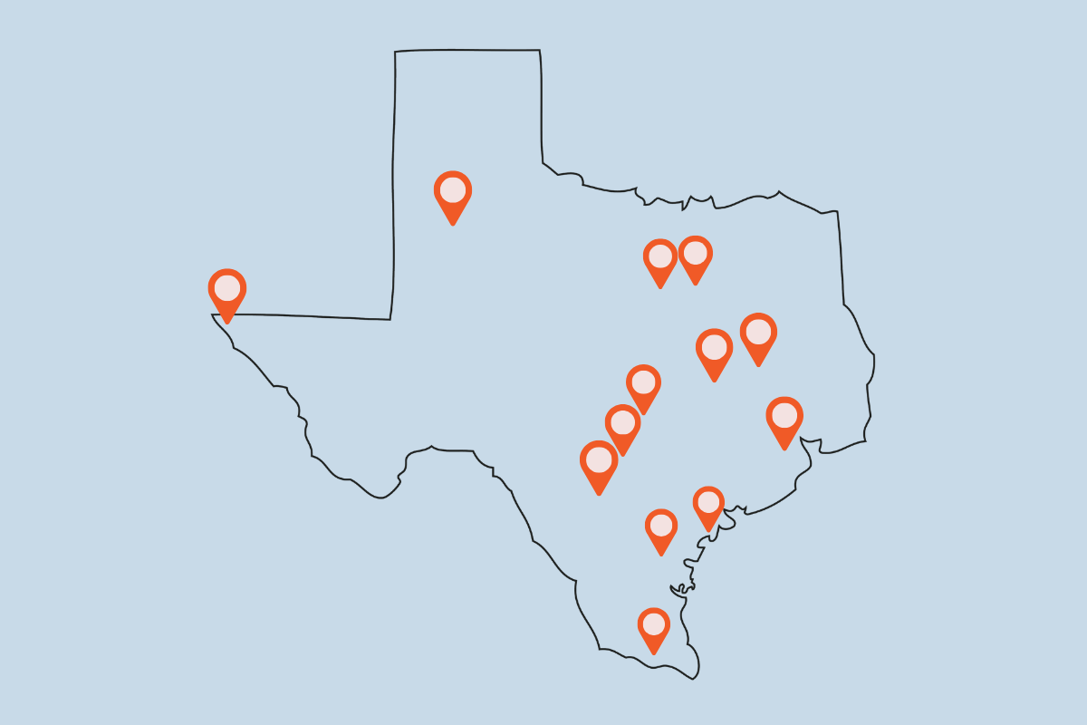Texas map showing where TRIO students are participating