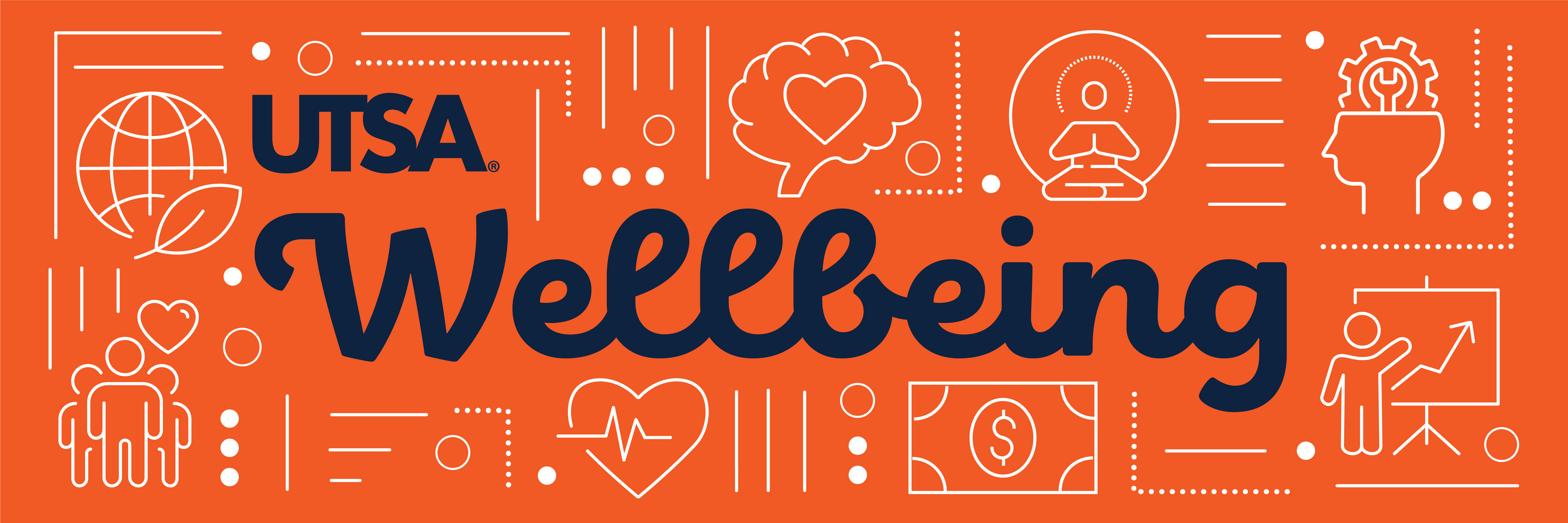 UTSA Wellbeing with 8 dimensions symbols