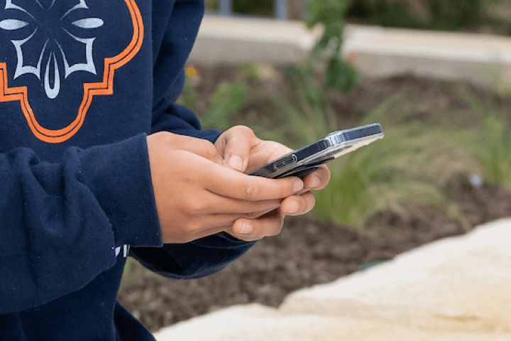 Student using a phone